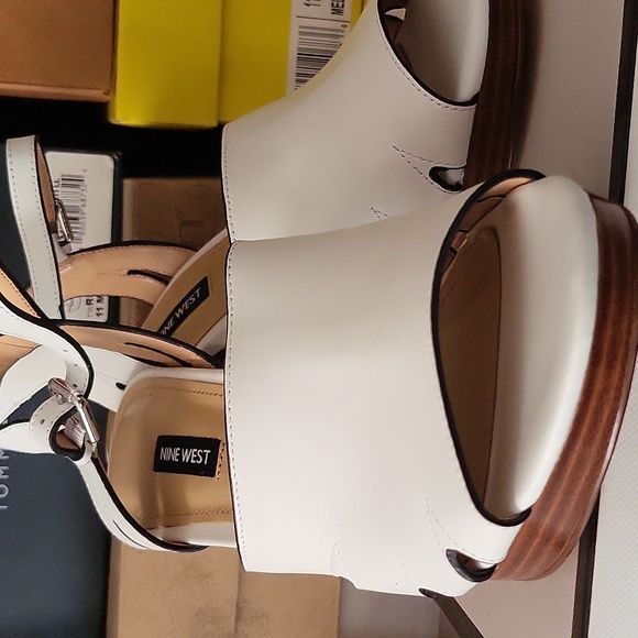 Nine West 11 White Delilah Leather Open Toe Ankle Strap Chunky Platform Sandal - Picture 6 of 9